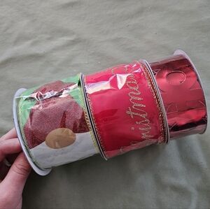 NEW Ashland Christmas Set of 3 Festive Ribbon Rolls‎ (Wired x 2, Regular x 1)